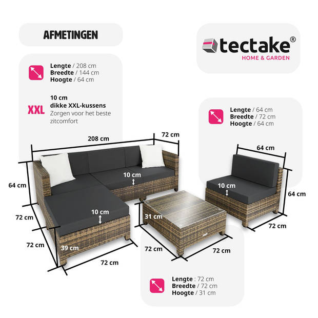 tectake - loungeset met aluminium frame-Wicker tuinset- incl. 2 overtreksets -natuur -403743