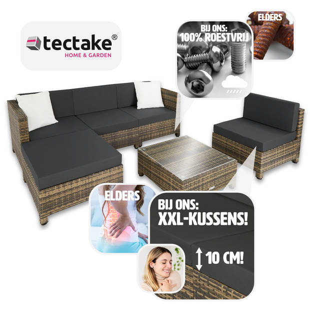 tectake - loungeset met aluminium frame-Wicker tuinset- incl. 2 overtreksets -natuur -403743