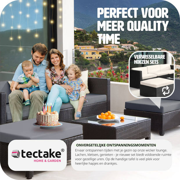 tectake - loungeset met aluminium frame-Wicker tuinset- incl. 2 overtreksets -natuur -403743