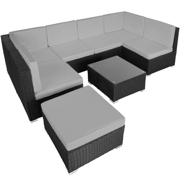 tectake - Wicker loungeset zitgroep tuinset Venetië – zwart met grijze kussens - losse elementen- 404297