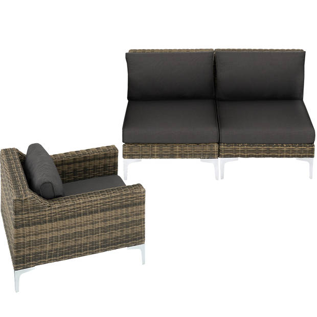 tectake - Modulaire wicker set Villanova natuur - 2 x middendeel + fauteuil - 404657