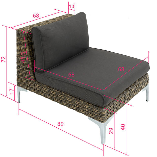 tectake - Modulaire wicker set Villanova natuur - 2 x middendeel + fauteuil - 404657