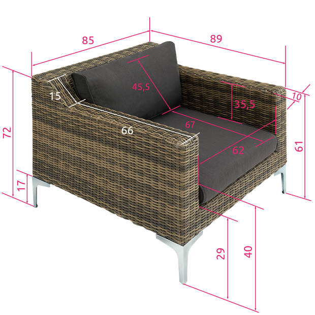 tectake - Modulaire wicker set Villanova natuur - 2 x fauteuil - 404659