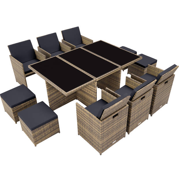 tectake - zitgroep New York-Wicker Tuinset-incl. 2overtreksets en beschermhoes- natuur-403642