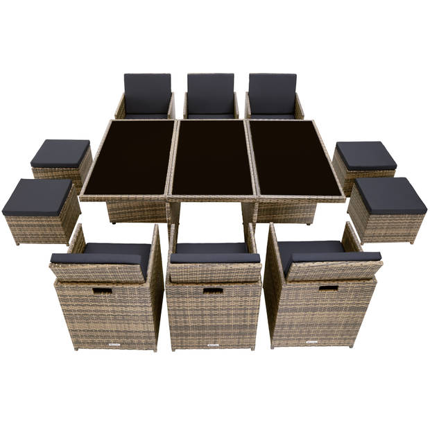 tectake - zitgroep New York-Wicker Tuinset-incl. 2overtreksets en beschermhoes- natuur-403642