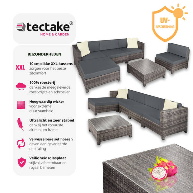 tectake - loungeset met aluminium frame-Wicker tuinset- incl. 2 overtreksets - grijs-403835