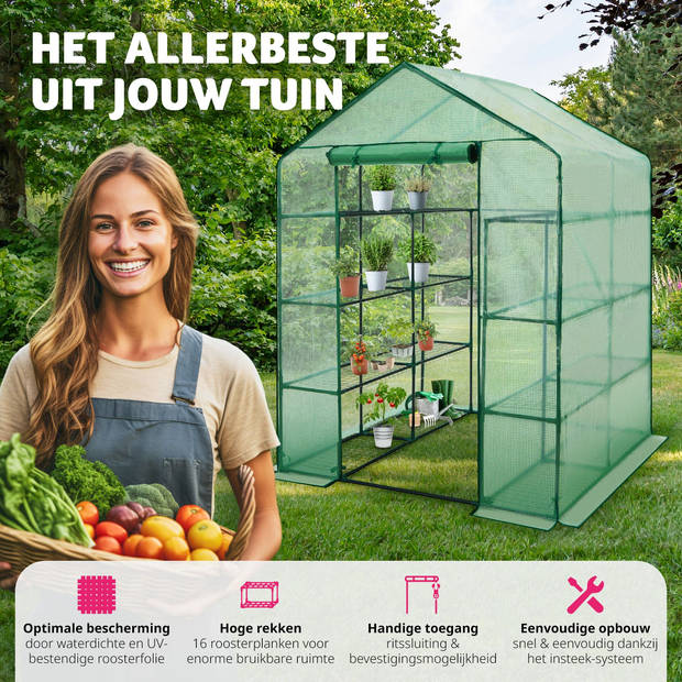 tectake® Broeikas - Hobbykas - Veel Werkruimte - 143x143x195 cm - Voor Tuin en Buiten