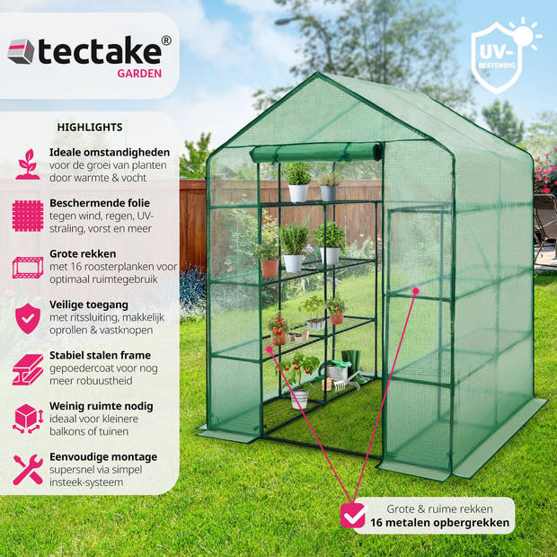 tectake® Broeikas - Hobbykas - Veel Werkruimte - 143x143x195 cm - Voor Tuin en Buiten