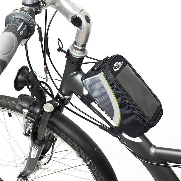 tectake - Frametas fietstas voor o.a. smartphone e.d. zwart groenL 401610