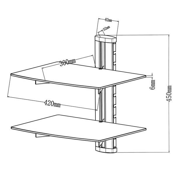 tectake - wandsteun - muurbeugel voor o.a. DVD speler - 2 glasplaten - 400295