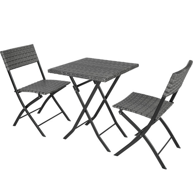 tectake - Tuinset Balkonset - wicker set Trevi - 2 stoelen en een tafel - grijs - 403197