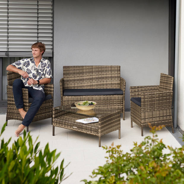 tectake - madeira - wicker tuinset - 2 stoelen 1 zitbank - natuur - 403693