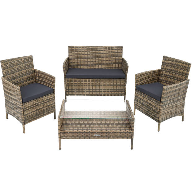 tectake - madeira - wicker tuinset - 2 stoelen 1 zitbank - natuur - 403693