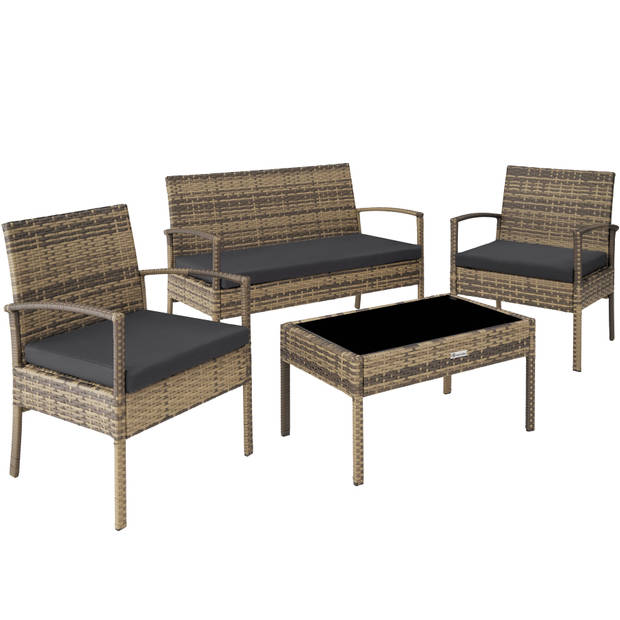 tectake -zitgroep- Wicker Tuinset- bank- stoelen en tafel- natuur-403707