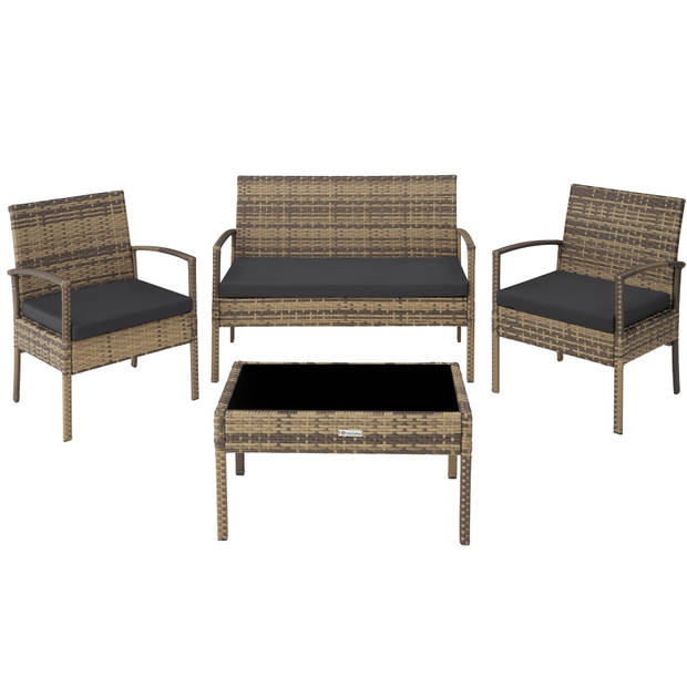 tectake -zitgroep- Wicker Tuinset- bank- stoelen en tafel- natuur-403707