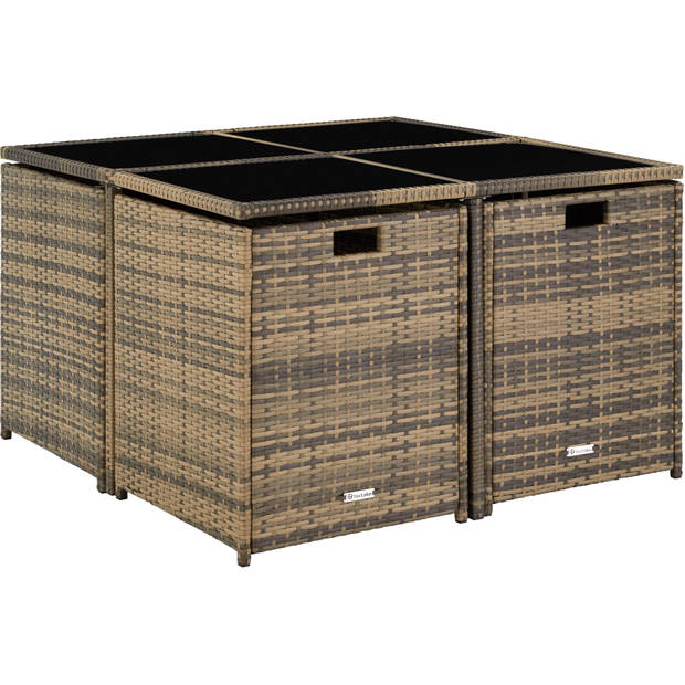 tectake - Bilbao - Wicker zitgroep met beschermhoes - kleur natuur - 403735