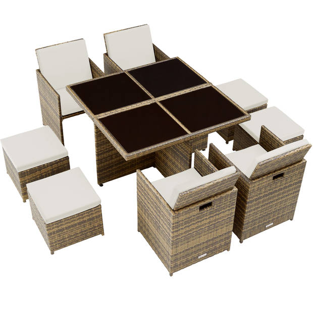 tectake -Manhattan tuinset-Wicker meubelset- Incl. beschermhoes-natuur- 403757