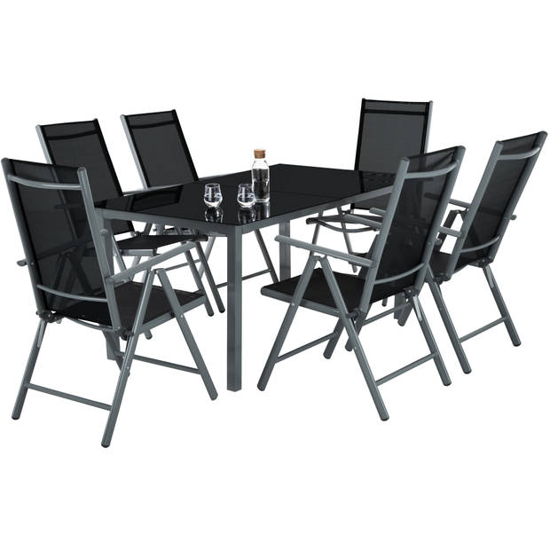 tectake tuinset 6+1, aluminium frame 6 stoelen en 1 tafel - donkergrijs - 402166