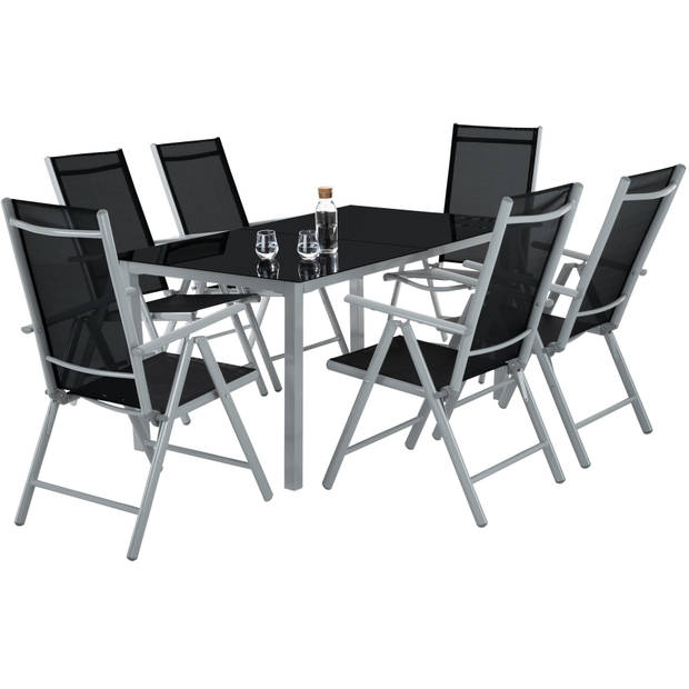 tectake tuinset 6+1, aluminium frame 6 stoelen en 1 tafel - lichtgrijs - 402167
