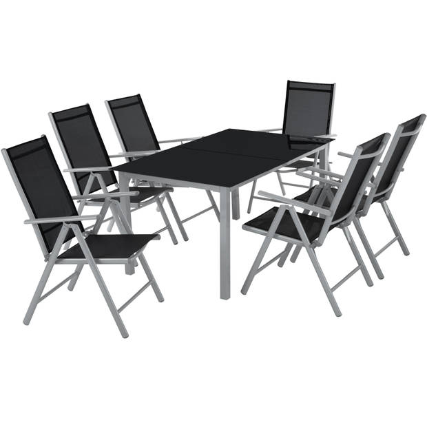 tectake tuinset 6+1, aluminium frame 6 stoelen en 1 tafel - lichtgrijs - 402167