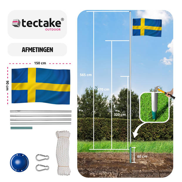 tectake - Aluminium vlaggenmast Zweden