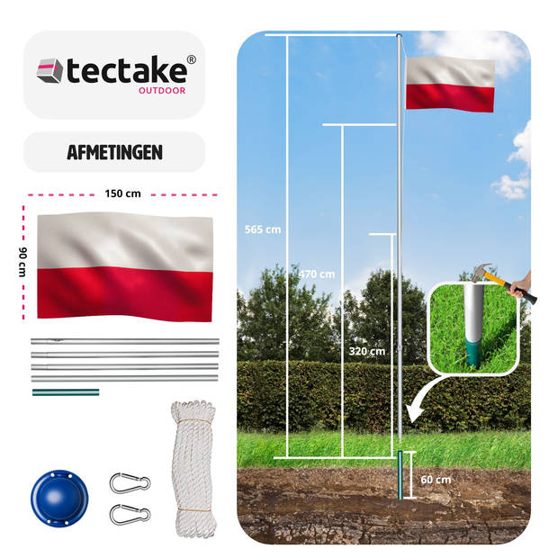 tectake - Aluminium vlaggenmast Polen