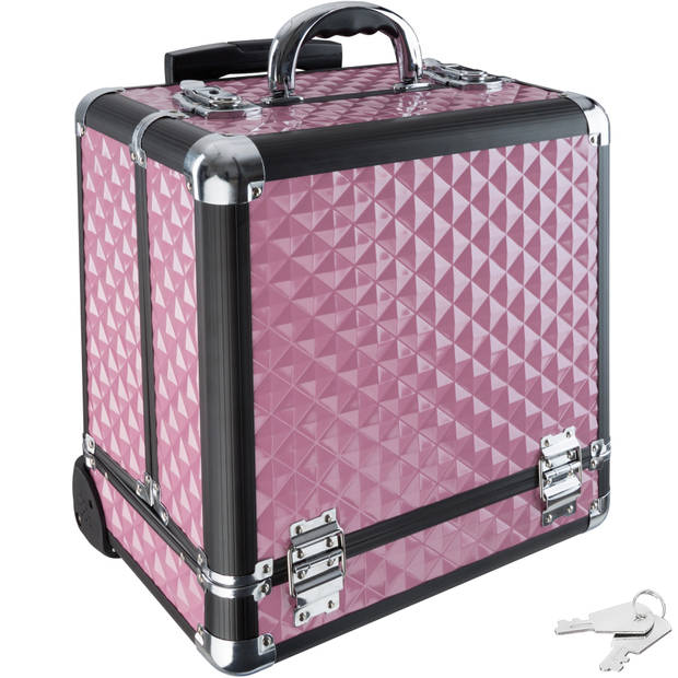 Cosmeticakoffer aluminium Beautycase roze 401444