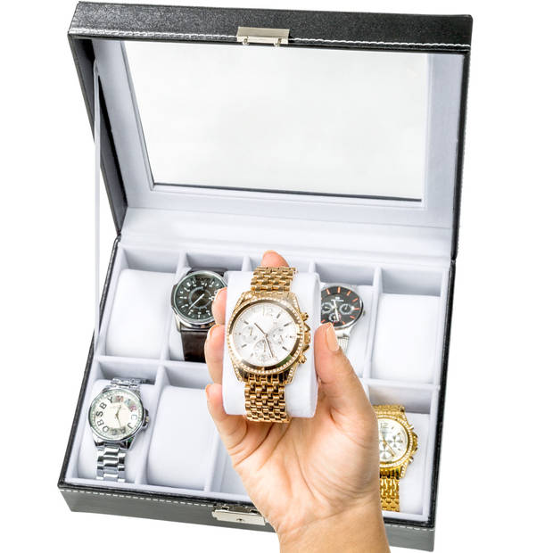 tectake - Horloge box voor 10 horloges 401536 - Zwart