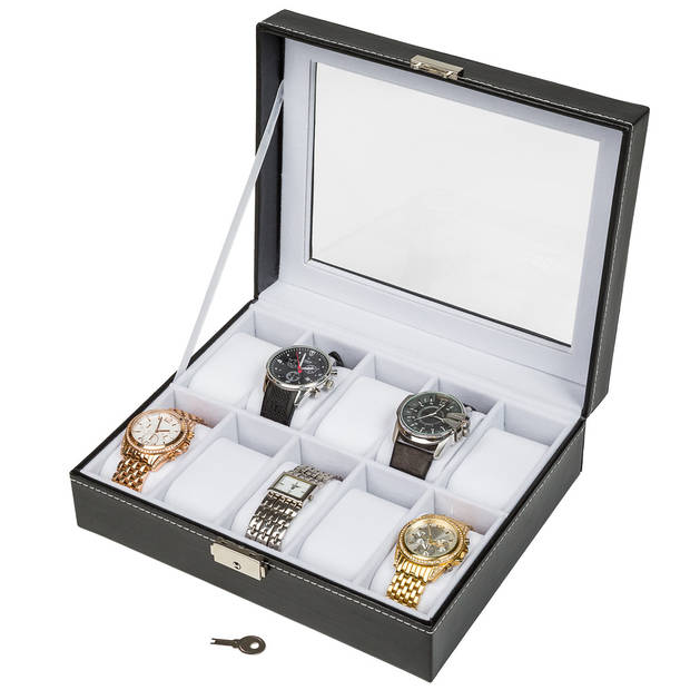 tectake - Horloge box voor 10 horloges 401536 - Zwart