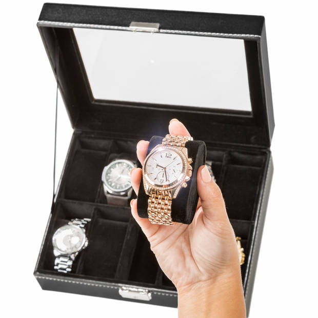 tectake 401537 Horloge box - Kist - Zwart - 10 horloges