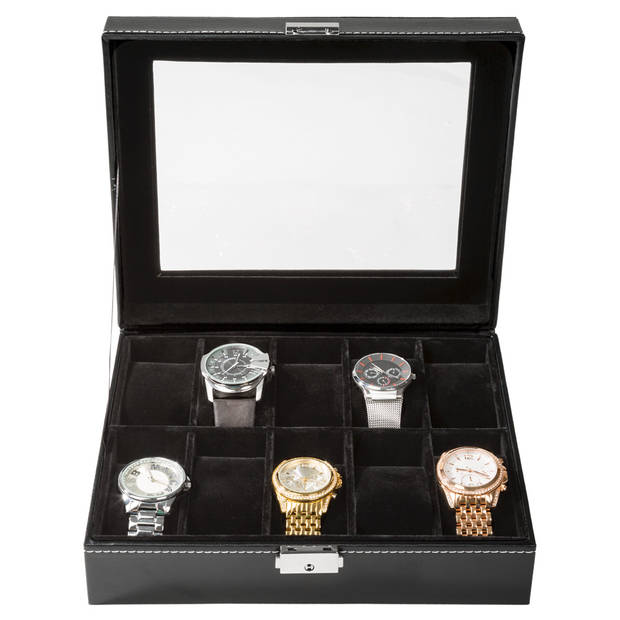 tectake 401537 Horloge box - Kist - Zwart - 10 horloges