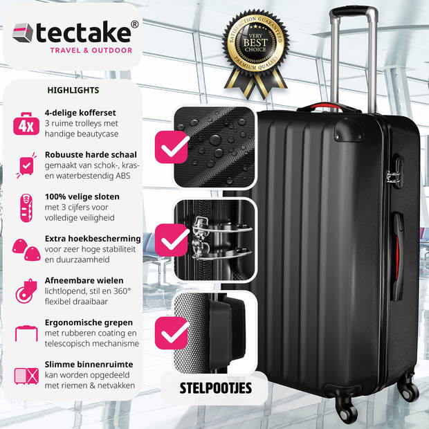 tectake - Kofferset Pucci 4-delig zwart - 403412