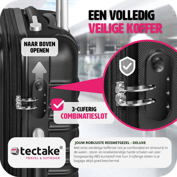 tectake® Kofferset 4-Delig - ABS Hardshell Trolleys - Handbagage - Luxe Reis Kofferset - zwart