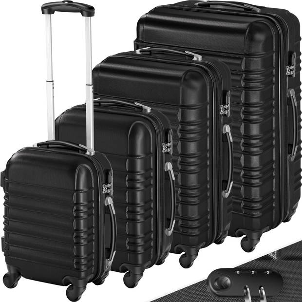 tectake® Kofferset 4-Delig - ABS Hardshell Trolleys - Handbagage - Luxe Reis Kofferset - zwart