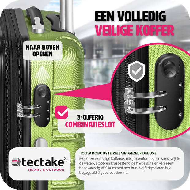 tectake® Kofferset 4-Delig - ABS Hardshell Trolleys, Handbagage - Luxe Reis Kofferset - Groen