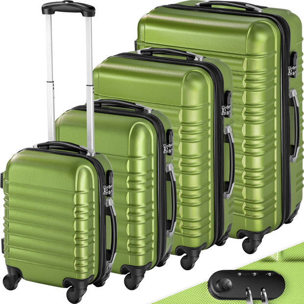 tectake® Kofferset 4-Delig - ABS Hardshell Trolleys, Handbagage - Luxe Reis Kofferset - Groen