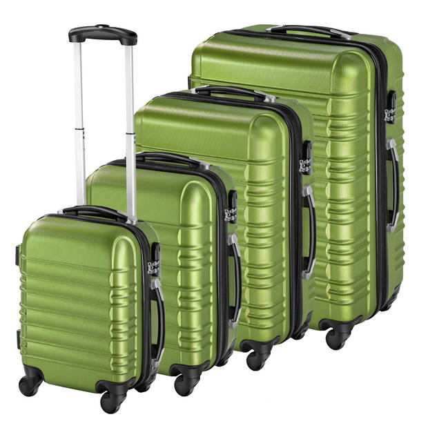 tectake® Kofferset 4-Delig - ABS Hardshell Trolleys, Handbagage - Luxe Reis Kofferset - Groen