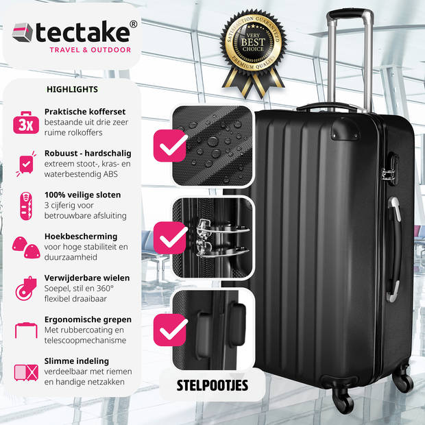 tectake® - 3delig - Kofferset - Zwart - 400717