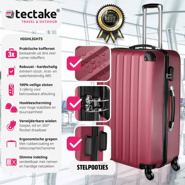 tectake® - 3delig - Kofferset - Rood - 400718