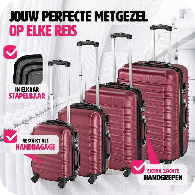 tectake® Kofferset 4-Delig - ABS Hardshell Trolleys, Handbagage - Luxe Reis Kofferset - Rood