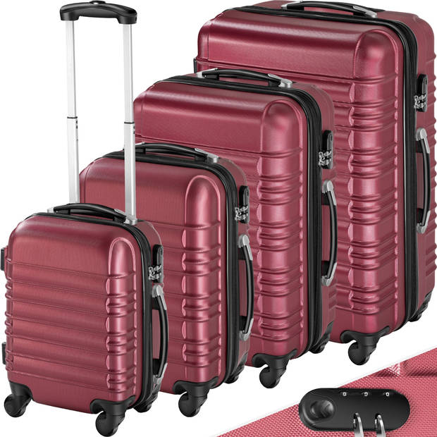 tectake® Kofferset 4-Delig - ABS Hardshell Trolleys, Handbagage - Luxe Reis Kofferset - Rood