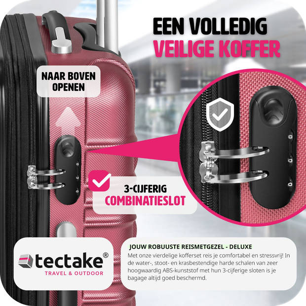 tectake® Kofferset 4-Delig - ABS Hardshell Trolleys, Handbagage - Luxe Reis Kofferset - Rood