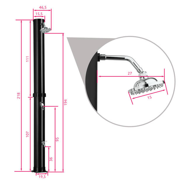 tectake - Buitendouche Orinoco 38 l zwart - 404471