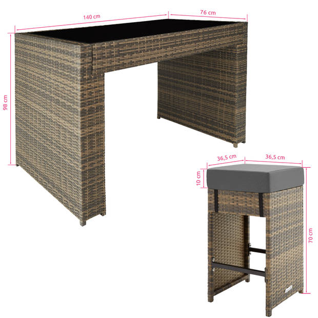 tectake - complete wicker barset Ibiza - natuur - 404387 - met beschermende hoes