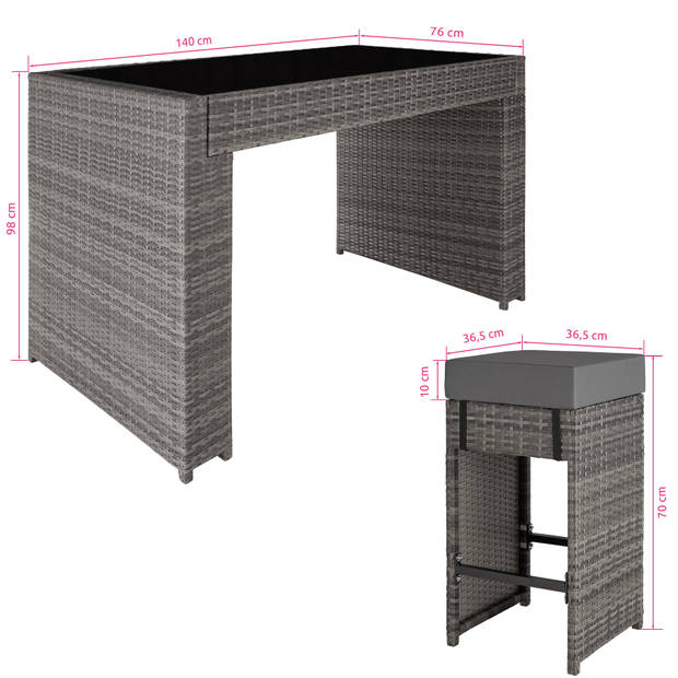 tectake - complete wicker barset Ibiza - grijs - 404386 - met beschermende hoes