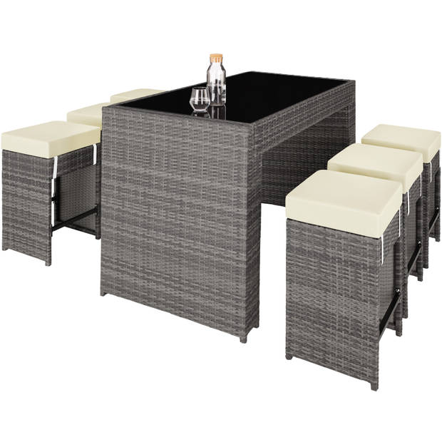 tectake - complete wicker barset Ibiza - grijs - 404386 - met beschermende hoes