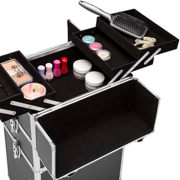 tectake Cosmetica koffer met 3 Etages - Zwart - Make-up Koffer