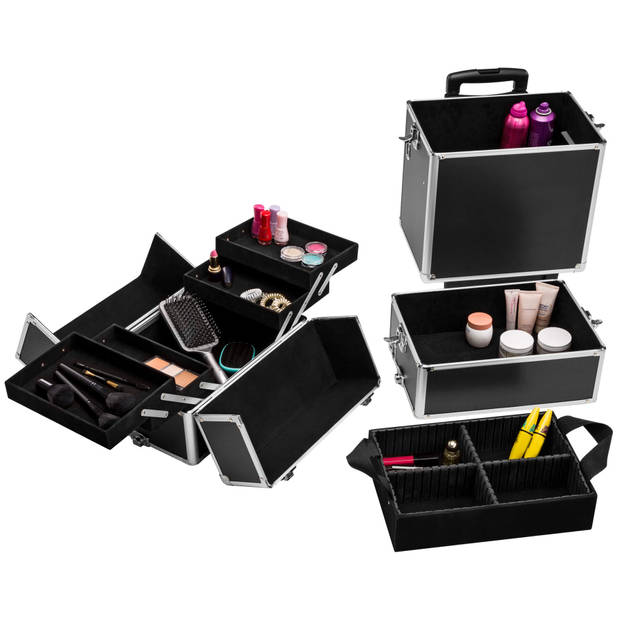 tectake Cosmetica koffer met 3 Etages - Zwart - Make-up Koffer