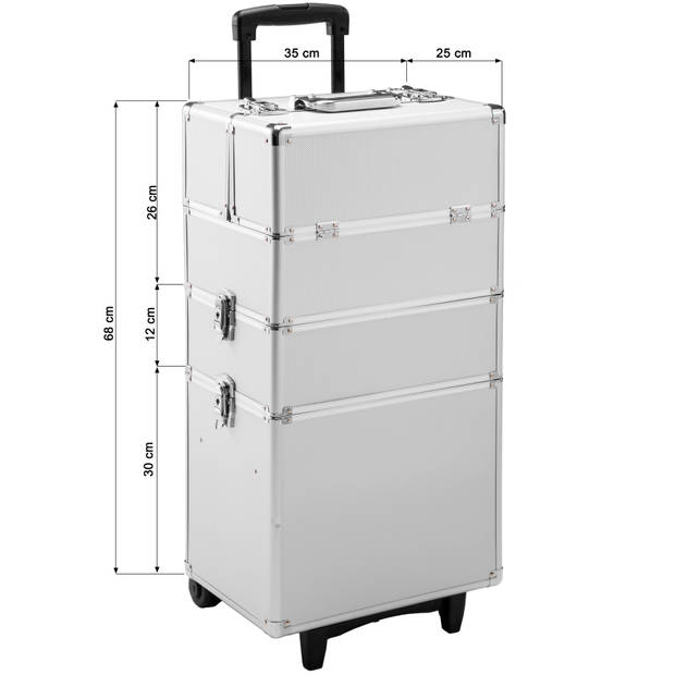tectake - Cosmetica koffer met 3 etages zilver- veel ruimte - 402563