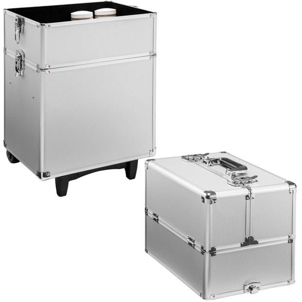 tectake - Cosmetica koffer met 3 etages zilver- veel ruimte - 402563